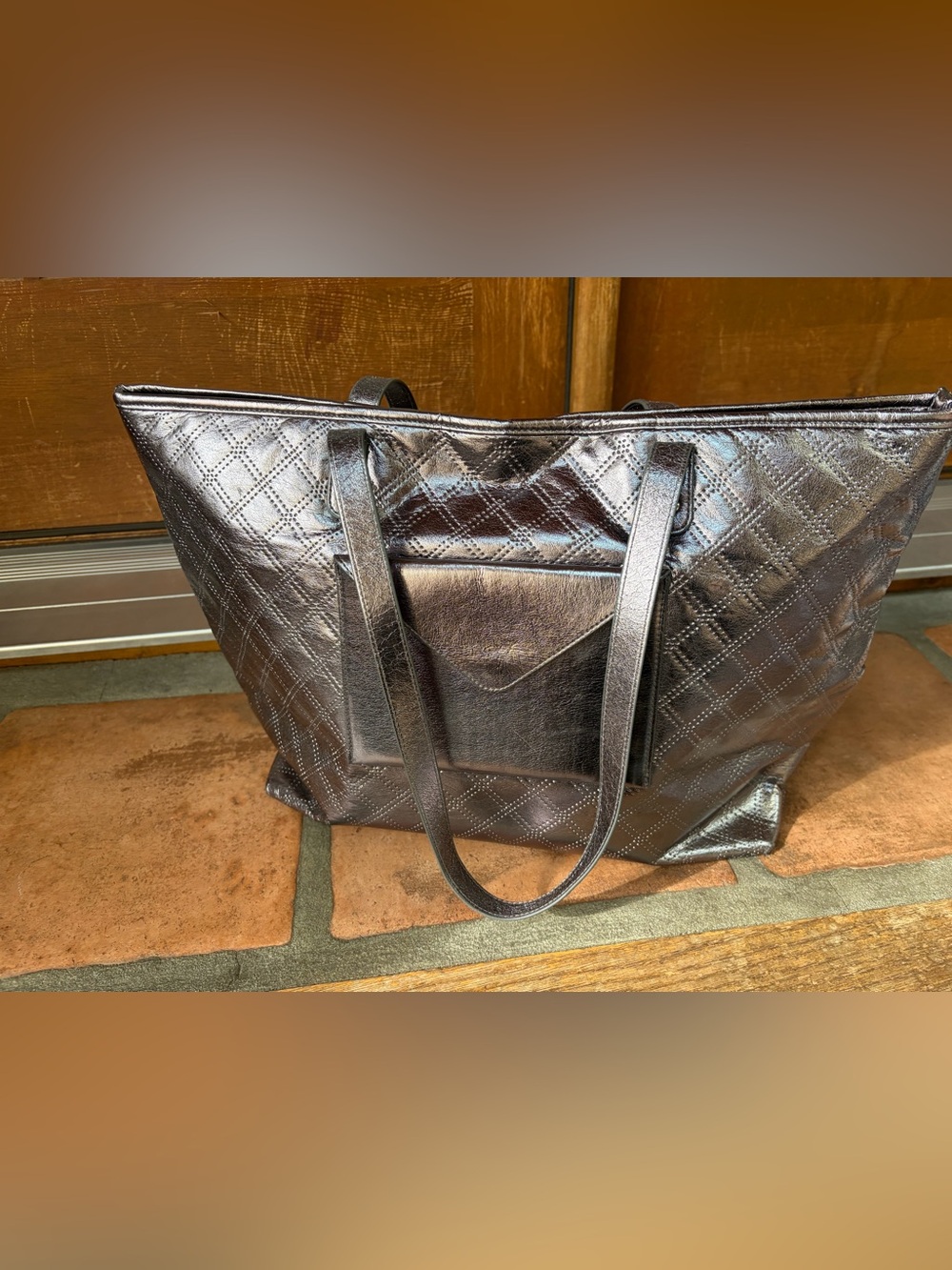 Bath & Body Works Quilted Metallic Tote in Gunmetal